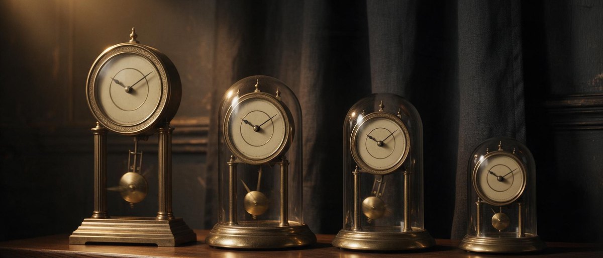 Cuatro relojes de bronce en fila, todos marcando la misma hora: la semana de los tres bancos centrales.