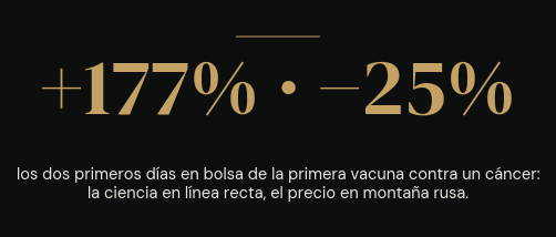 Los dos primeros días en bolsa de la primera vacuna contra un cáncer: la ciencia en línea recta, el precio en montaña rusa.